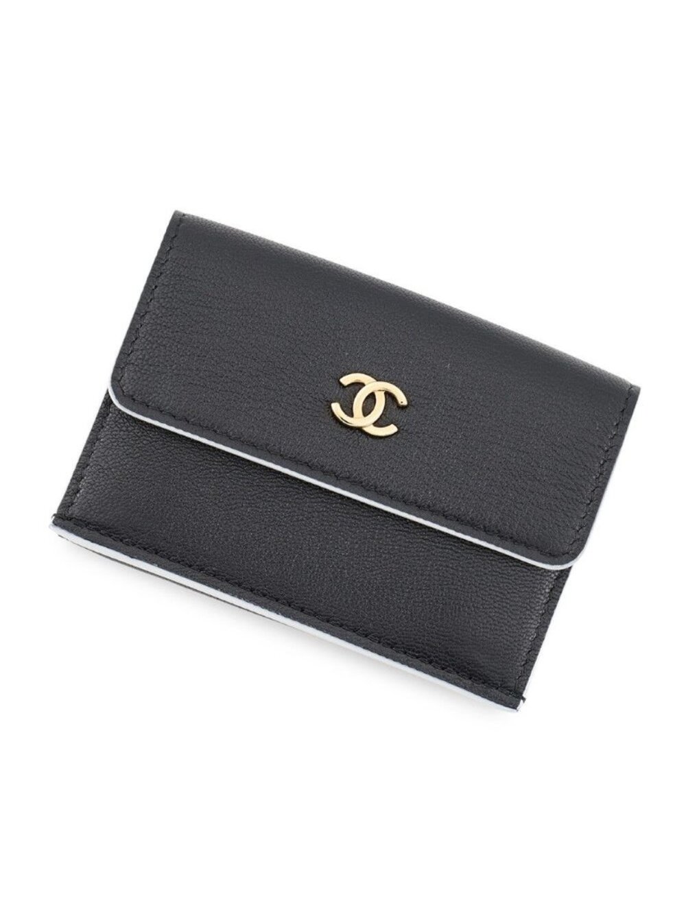 Chanel Trifold Wallet CC Logo Lambskin Compact Black